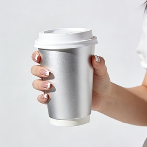 Vasos de Papel Kraft Plateados con Impresión Offset Personalizada, Vasos de Café de Doble Pared Aislados para Bebidas Calientes, Espresso, Café, Venta al por Mayor - Product Image 3