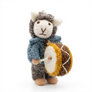 Knitted Sheep Drummer Ornament Set Handmade Eco-Friendly 100% Wool Christmas Decoration <b>Animal</b> Shape Wall Hanging Custom Size - Product Image 2