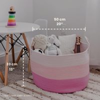 Cesto de Ropa de Cuerda de Algodón de 20" x 13" con Asas, Cojines y Almohadas, Contenedor de Almacenamiento, Cesto para Guardería