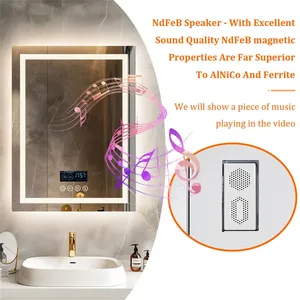 Modern LED Illuminated <b>Bathroom</b> Rectangle Wall Mount Mirror Smart <b>Bluetooth</b> <b>Speaker</b> Time Temperature Display Memory Apartment - Product Image 2