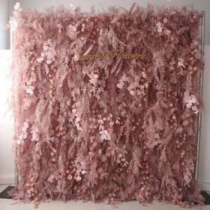 Fondo de pared rústico de flores secas de 8 pies x 8 pies, decoración de boda reutilizable hecha a mano con flores mixtas - Product Image 6
