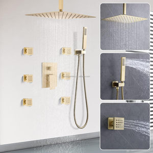 Gold Rainfall <strong>Shower</strong> <strong>System</strong> with 4 Body Jets Mixer Head Handheld Sprayer Rain <strong>Shower</strong> Thermostatic Faucets Sets Combo Accessory - Product Image 2