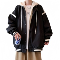 Veste de baseball à capuche d'hiver pour hommes en gros, veste de baseball personnalisée avec logo en couleur unie, veste coupe-vent de marque propre