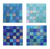 屋外スクエアブルーアクア高級装飾クリスタルフロアウォールバスルームスイミングプール3D Irredescant Tiling Mesh Glass Mosaic