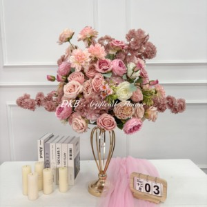 Boule de fleurs artificielles en soie rose poussiéreux de 50 cm, fleurs de cerisier roses personnalisées, <span class=keywords><strong>dahlia</strong></span>, rose, mélange de fleurs, décoration de centre de table - Product Image 6