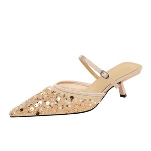 Kadın yarım sivri örgü pullu ayakkabı moda Hollow rahat prenses parti sandalet - Product Image 5