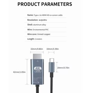 Câble <span class=keywords><strong>de</strong></span> conversion vidéo HD 4K 60Hz Type c vers Hdmi même écran câble TV ordinateur 2 mètres câble <span class=keywords><strong>de</strong></span> projection d'écran tressé - Product Image 2