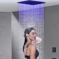 Système de douche de plafond noir pour appartement et hôtel, avec robinet de douche en céramique unique à hydromassage et diode lumineuse, en laiton poli, à jet pluie