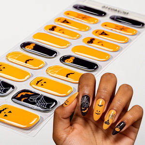 Großhandel Professionelle Gruselige Halloween-Kürbis-Fledermaus-Spinnennetz Orange-Schwarz Glänzende DIY-Maniküre Semi-Cured Gel-Nagelstreifen - Product Image 1