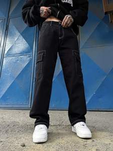 Pantalones rectos negros con logotipo personalizado para hombre, pantalones vaqueros <span class=keywords><strong>cargo</strong></span> para hombre, pantalones vaqueros para hombre - Product Image 4