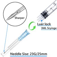 Jeringa Manual de 3 ml con Conexión Luer Lock, Aguja de 23G y 25 mm, Esterilizada y Envasada Individualmente, Adecuada para Uso en Laboratorio, Medición de Líquidos