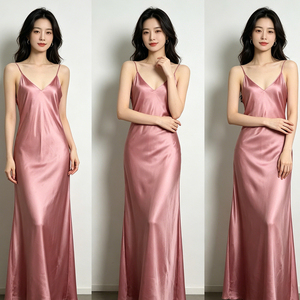 Robe de nuit en soie de mûrier de qualité supérieure 6A, couleurs personnalisées, logo brodé, col en <span class=keywords><strong>V</strong></span>, coupe trapèze, vente en gros, usine, pour femme - Product Image 1
