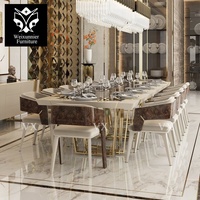 Ensemble de table à manger en bois de design moderne table longue en bois de luxe pour salle à manger pour villa table à manger en marbre avec 10 chaises