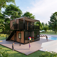 Maison préfabriquée moderne à 2 étages, villa modulaire de luxe, balcon, portes en verre, structure en acier, assemblage rapide en extérieur