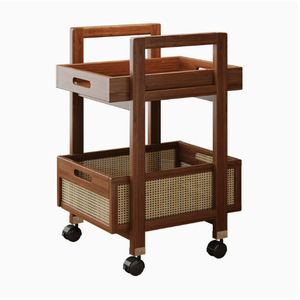 Table d'appoint mobile avec roulettes, plateau en bois, style vintage, table basse, petite étagère de rangement pour salon, chambre à coucher - Product Image 5