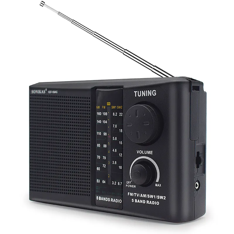 RADIO de 5 bandas AM/FM/SW1/SW2/TV, Transistor de Radio portátil, modo de tono alto/bajo, altavoz grande, potencia de CA
