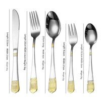 Ensemble de couverts de luxe en acier inoxydable plaqué or avec poignée couronnée en relief, couteau, fourchette et cuillère, pour mariage, fête, hôtel, dîner occidental
