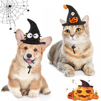 Chapeau d'Halloween amusant et original pour animaux de compagnie avec cordon élastique réglable et collier à pompon pour chats et chiens, accessoires d'Halloween pour animaux de compagnie
