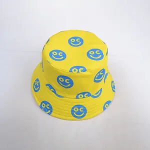 Summer New Smiling Face Sombrero De Cubo Printing Fisherman Hat Double-Sided Recreational Sunshade Basin Fashion Bucket Hat