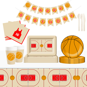 DAMAI - Juego de Vajilla Desechable de Papel para Fiesta de Cumpleaños con Temática de Baloncesto, Platos, Vasos, Servilletas, para Fiesta de Niños - Product Image 1