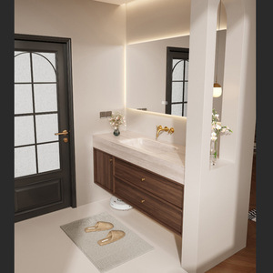 Mueble de baño estilo medieval con lavabo integrado de pizarra curvada y calentada, lavabo con soporte. - Product Image 3