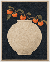 Alas Cakar Kucing Motif Buah Persimmon, Bentuk Vas, Alami, Sisal, Ukuran 40 X 50 cm, Warna Navy Asia, Motif Buah dan Ranting, Buatan Tangan