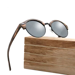 Best selling Wholesale Round Half rim Frame Bamboo wooden Sunglasses Light And Comfortable Nose Bridge Fashion Street Glasses