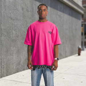 T-shirt rose oversize en coton avec logo imprimé sur la poitrine gauche, coupe décontractée pour homme, manches courtes, col rond, jersey - Product Image 3
