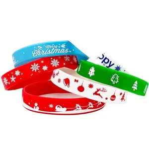 Gelang silikon Natal motif kartun, gelang silikon Natal, hadiah pria dan wanita pesta liburan, berbagai grosir