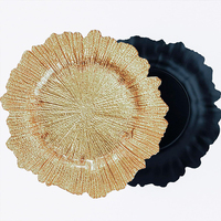 Assiettes de présentation élégantes Woju de 13 pouces, transparentes et dorées, en plastique texturé avec bord festonné pour la décoration de table de mariage