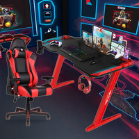 Table de jeu LED RGB moderne de 120 cm, grande table de bureau carrée extensible avec chaise confortable pour jeux sur PC