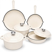 Ensemble de 8 ustensiles de cuisine en fonte émaillée, cocotte, faitout, 3 couvercles, revêtement céramique, compatible gaz/induction, sans PFA