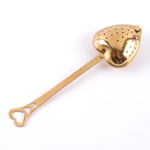 WELAND Vente chaude Infuseur à thé en acier inoxydable 304 à long manche, filtre à feuilles de thé en vrac, maille en forme de cœur dorée, passoire à thé - Product Image 4
