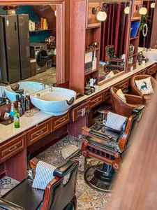 เก้าอี้ตัดผมหรูหรา DM สำหรับช่างทำผม เก้าอี้จัดแต่งทรงผม เก้าอี้ตัดผมในร้านเสริมสวย เก้าอี้ตัดผมแบบมีที่วางแขน เก้าอี้ตัดผมชาย - Product Image 3