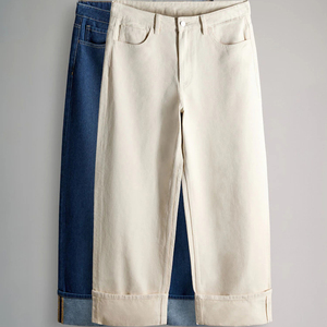Factory Direct OEM Supply 2 Pack Wide Leg <strong>Turn</strong> <strong>up</strong> Denim <strong>Jeans</strong> Fashion Casual Women Pants Bulk Order - Product Image 1
