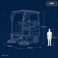 Balayeuse de voirie électrique robuste 48V 100Ah au plomb-acide, autoportée, pour nettoyage de sols, largeur 1580mm, ventilateur 500W, vente directe usine