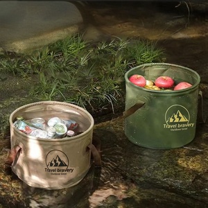 Seau pliable d'extérieur 10L/20L, portable, grande capacité, pour le stockage d'eau, le lavage du linge, des légumes, le camping, les pique-niques, la pêche - Product Image 3