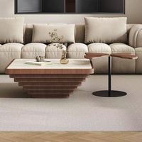 Table basse en marbre, ensemble de tables basses pour salon, table basse contemporaine simple en forme de pétale, table basse en placage de bois