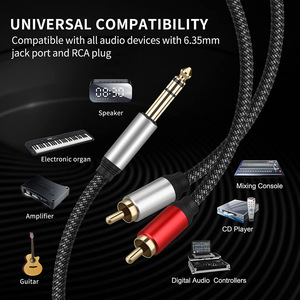 Nouveau câble audio stéréo TRS de 635 mm vers 2 <span class=keywords><strong>RCA</strong></span> mâle-mâle pour guitare, connexion 6,5 mm vers double <span class=keywords><strong>RCA</strong></span> - Product Image 4