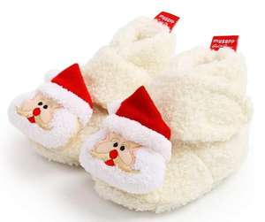 Nouveauté 2022 Chaussures de Noël pour bébé en tissu de coton avec motif Père Noël - Product Image 1