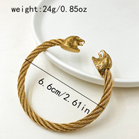 Mode plaqué or en acier inoxydable Double tête Lion loup tête de léopard Bracelet câble torsadé fil hommes femmes Bracelet manchette ouvert