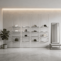 Étagères à sacs en métal modernes personnalisées de haute qualité, présentoirs pour sacs, vitrine de boutique, étagère à chaussures en acier inoxydable avec éclairage LED