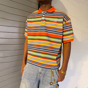 Camisas personalizadas con diseño de rayas de colores, camiseta con logotipo bordado y rayas, camiseta de manga corta 100% algodón, camisas con botones para hombre - Product Image 2
