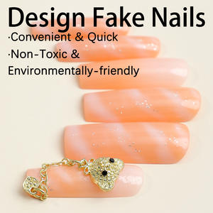 Ms.Miemie - 24 <span class=keywords><strong>Uñas</strong></span> Postizas de Gel ABS <span class=keywords><strong>con</strong></span> Diseño de Oso de Peluche 3D, Degradado a Rayas, Extra Largas, Tipo Ataúd, Reutilizables, al por Mayor - Product Image 3