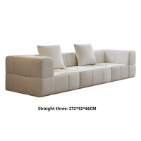 Sofá Seccional Recto de Tela Moderna, Diseño Modular de Tres Plazas, Respaldo con Almohadas, Brazos Cuadrados, Muebles para Sala de Estar, 272x92x66CM