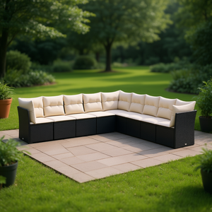 Ensemble de salon de jardin en rotin blanc crème et noir, 10 places, mobilier d'extérieur, design contemporain - Product Image 2