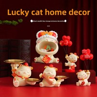 Chat porte-bonheur en résine de style chinois, ornement de rangement pour clés, décoration créative pour l'entrée et le salon