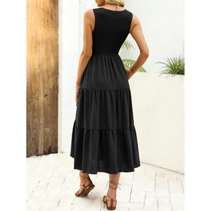 Vestido Largo Casual de Verano para Mujer, Sin Mangas, Cuello Redondo, Estilo Bohemio, con Volantes, para Playa, Tejido Transpirable - Product Image 4