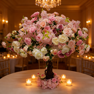Eleganti Alberi di Fiori in Seta per Tavoli, Decorazioni per Matrimoni <span class=keywords><strong>e</strong></span> Cerimonie, Piccoli Alberi Artificiali di Rose <span class=keywords><strong>Rosa</strong></span> per Centrotavola - Product Image 2