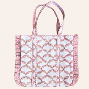 Bolso Hobo Grande Personalizado con Estampado Rosa, Bolso de Mano con Correa Larga para Mujer, Bolso de Compras para Playa y Aire Libre, Bolso de Hombro de Algodón con Volantes - Product Image 2